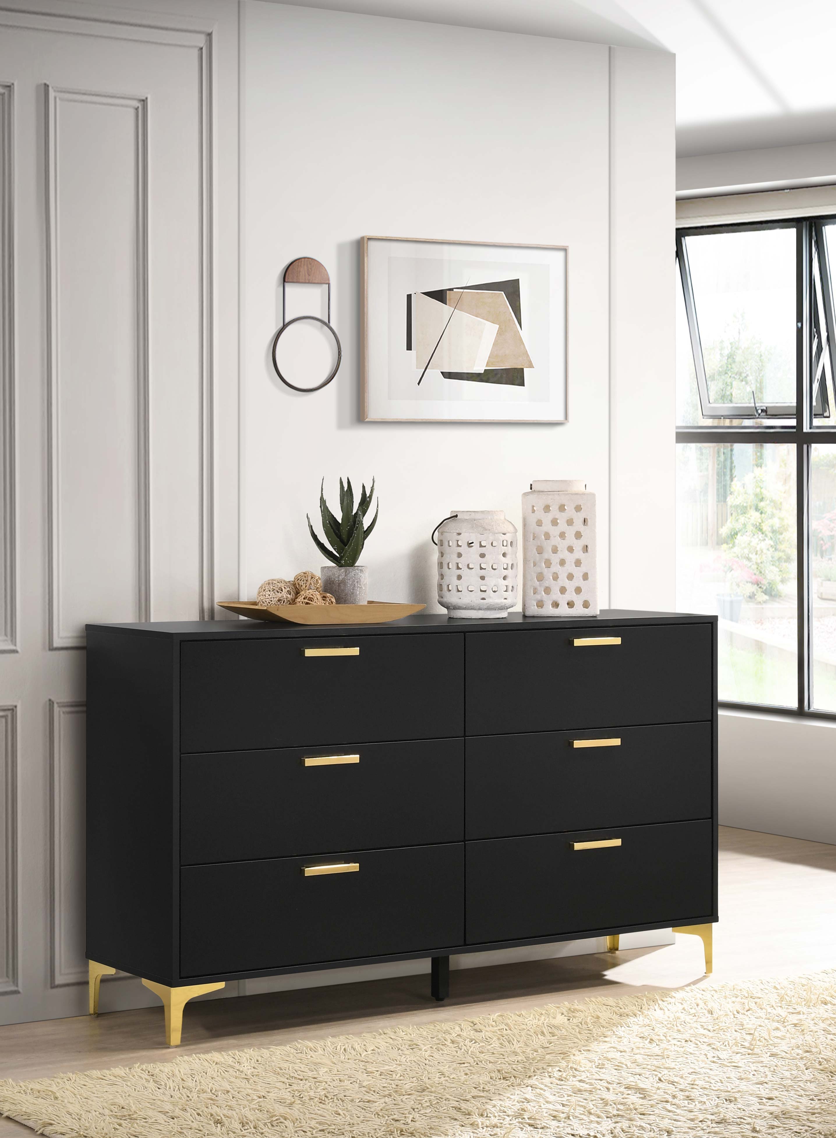 black dresser under $100 Kendall 6-drawer Dresser Black and Gold