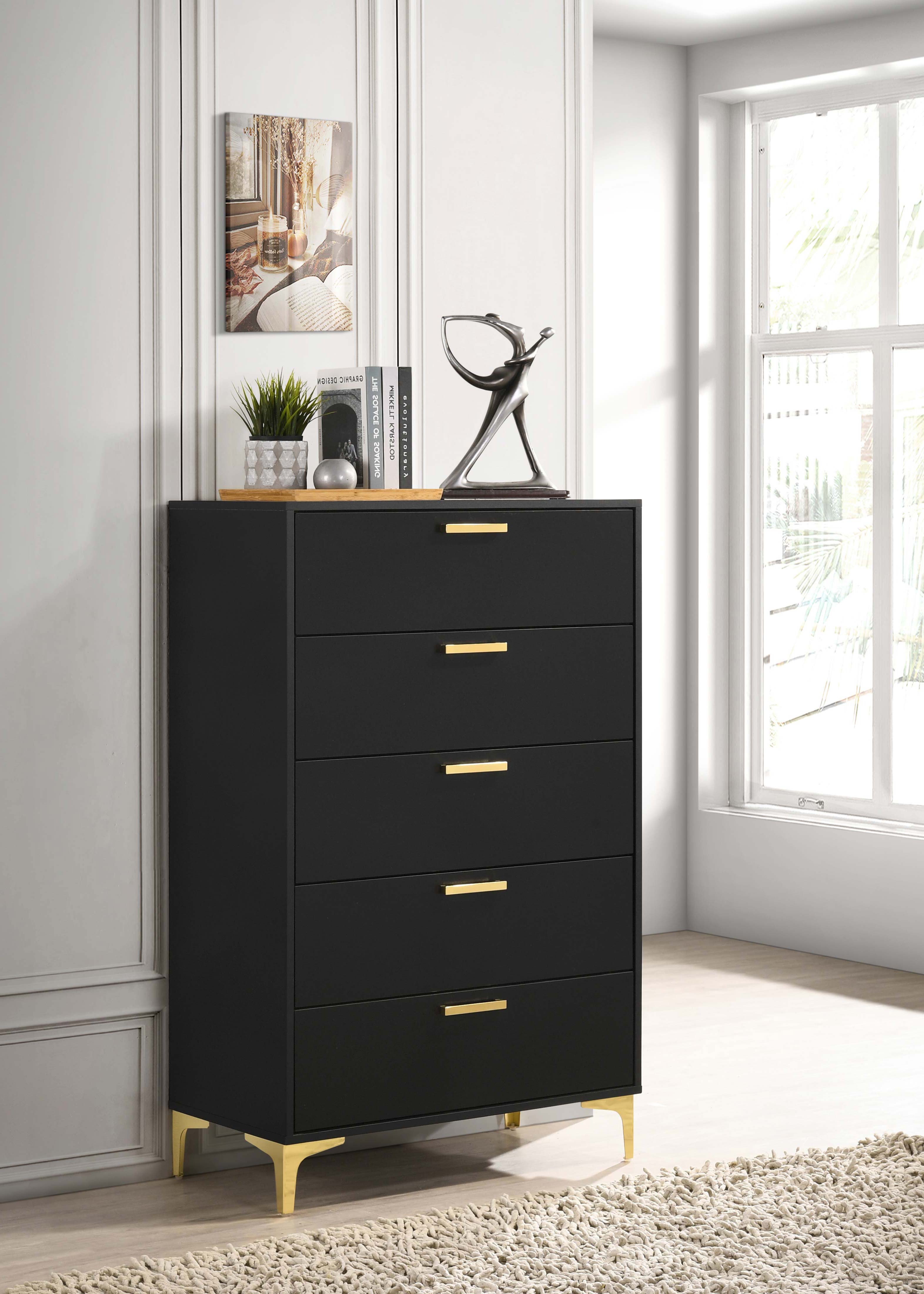 Kendall 5-drawer Chest Black and Gold Kendall 5-drawer Chest Black and Gold