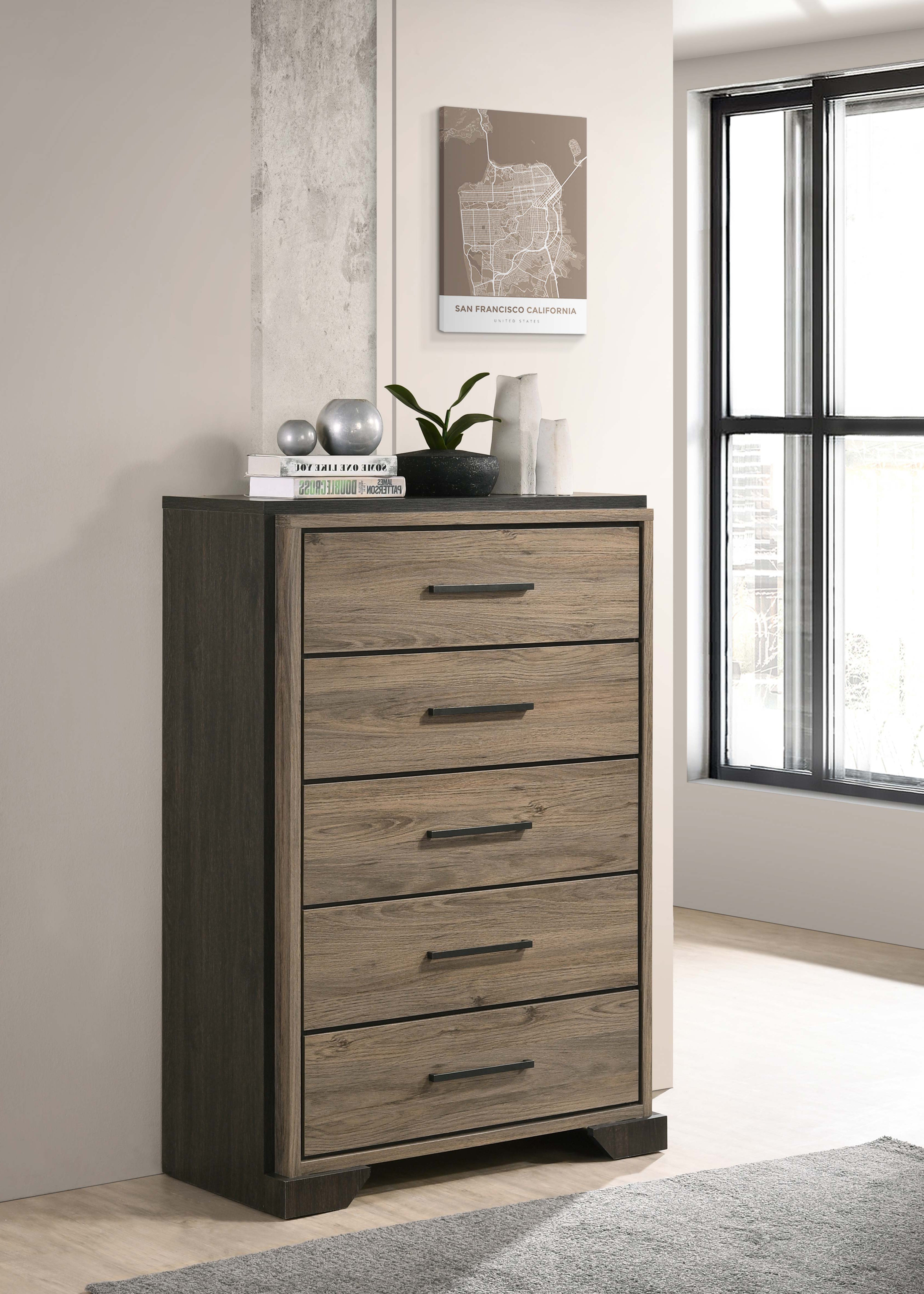 Baker 5-drawer Chest Brown and Light Taupe Baker 5-drawer Chest Brown and Light Taupe