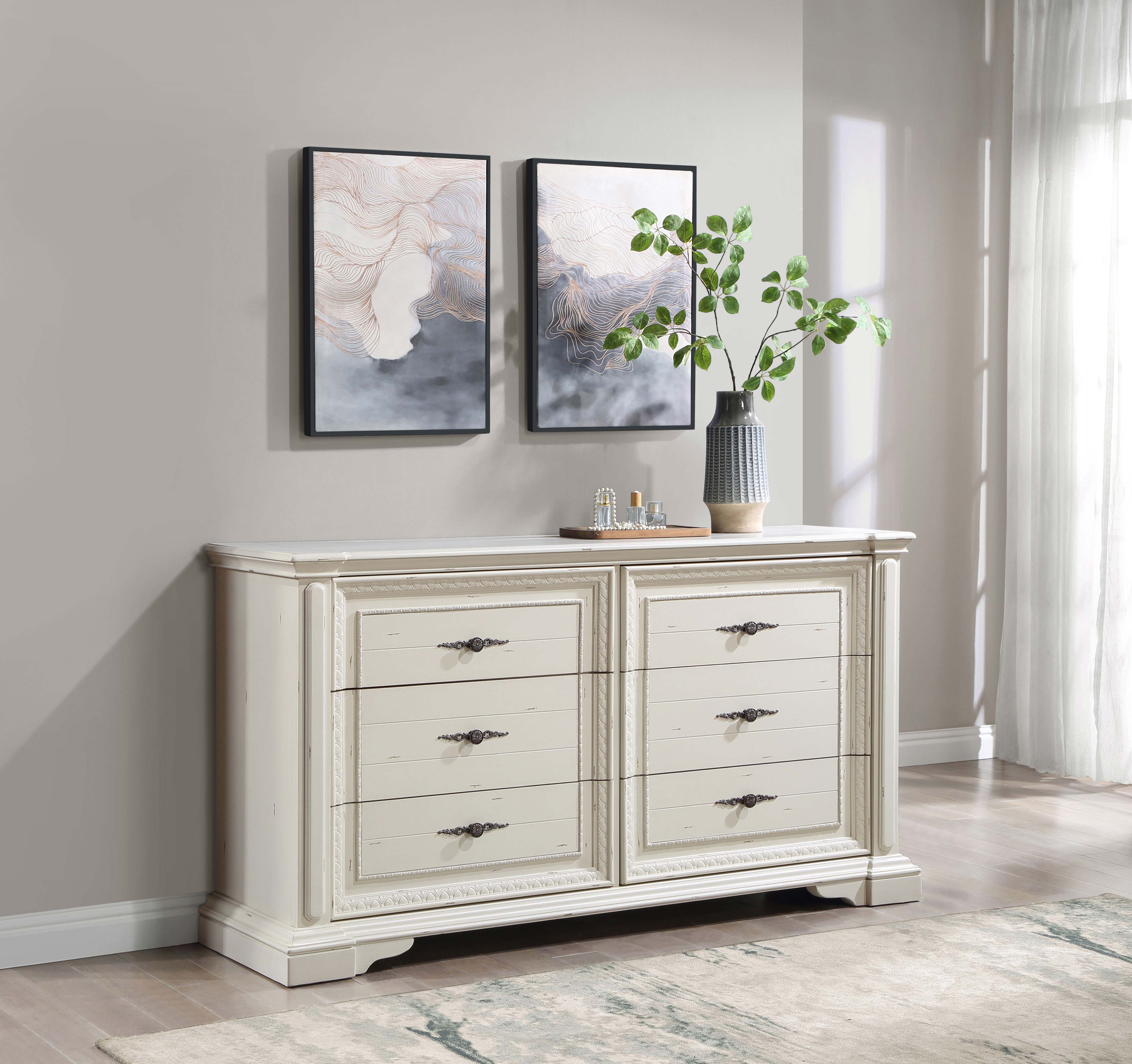 Evelyn 6-drawer Dresser Antique White Evelyn 6-drawer Dresser Antique White