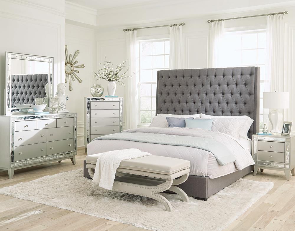 Camille 5-piece Queen Bedroom Set Grey and Metallic Mercury Camille 5-piece Queen Bedroom Set Grey and Metallic Mercury