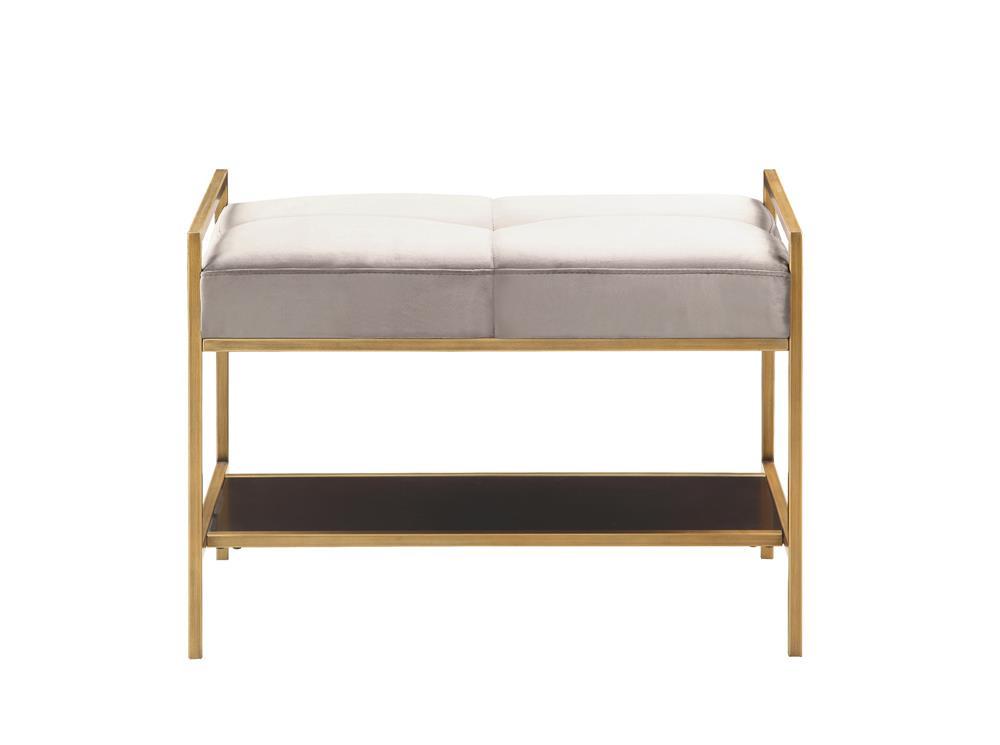 Maria Upholstered Stool Warm Grey and Gold