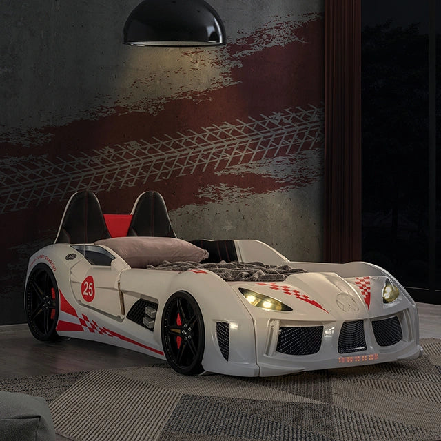 Trackster Bed White, Red,, Black, & Blue