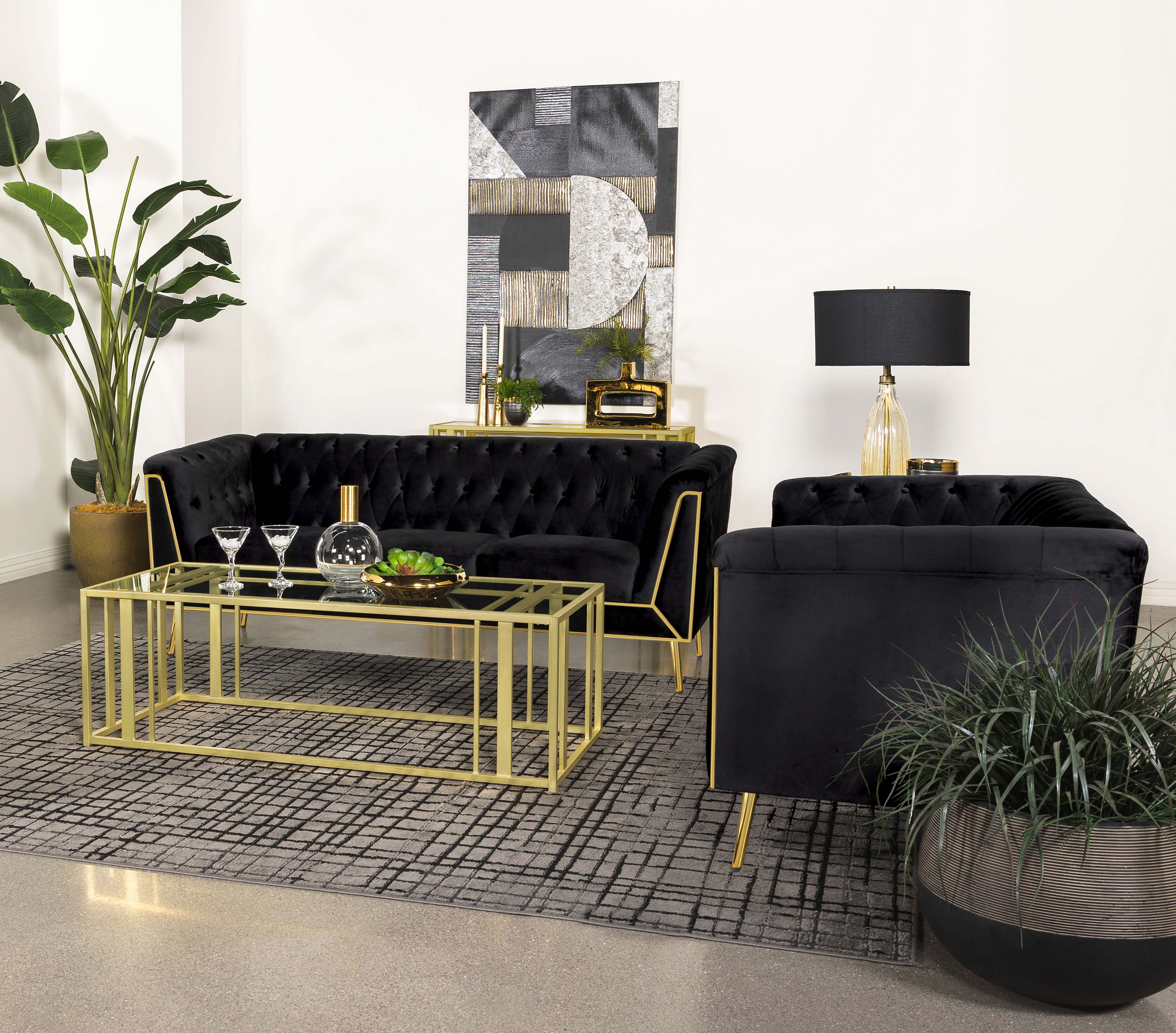 Holly 2-piece Tuxedo Arm Tufted Back Living Room Set Black image