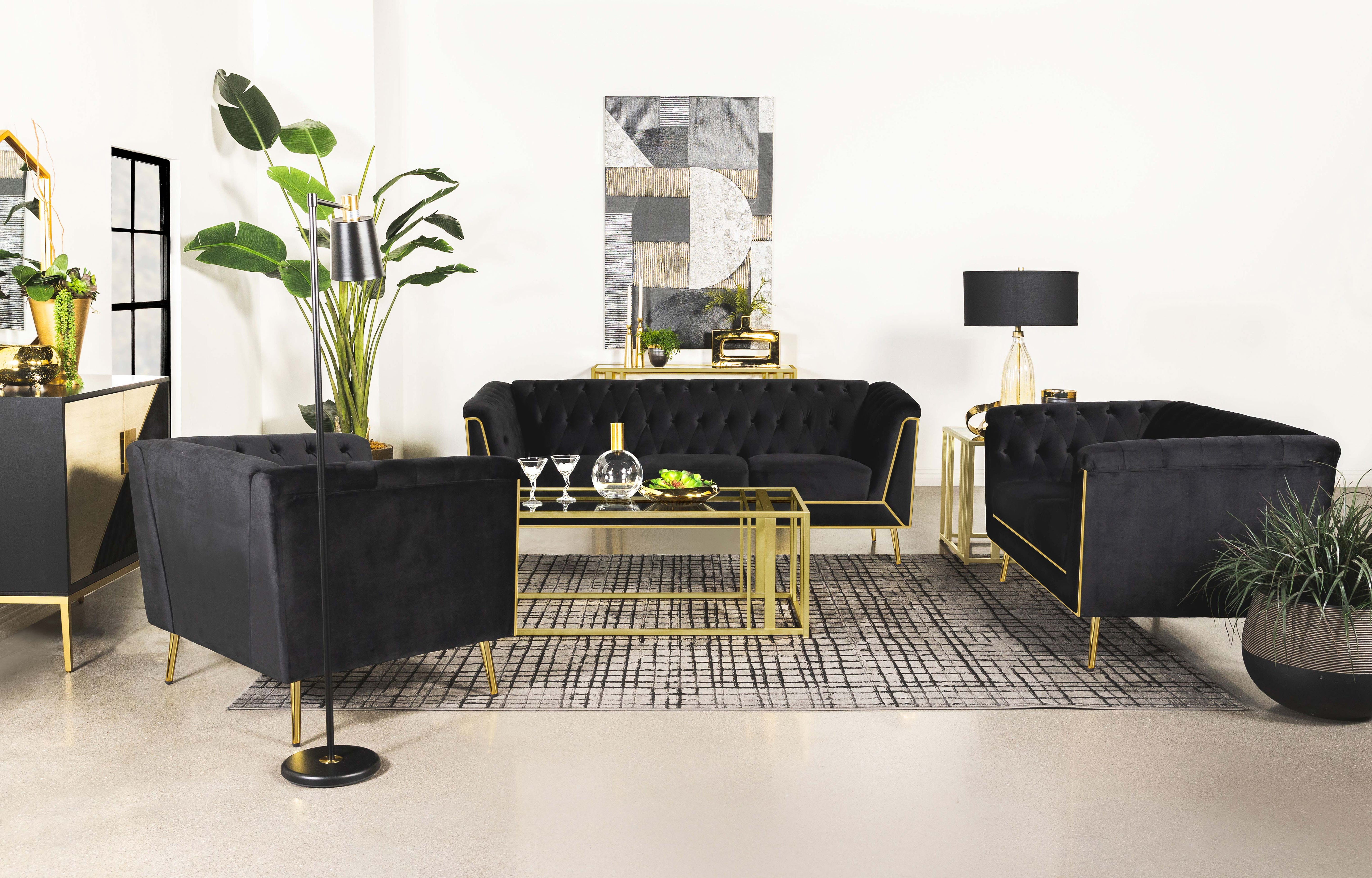 Holly 3-piece Tuxedo Arm Tufted Back Living Room Set Black image