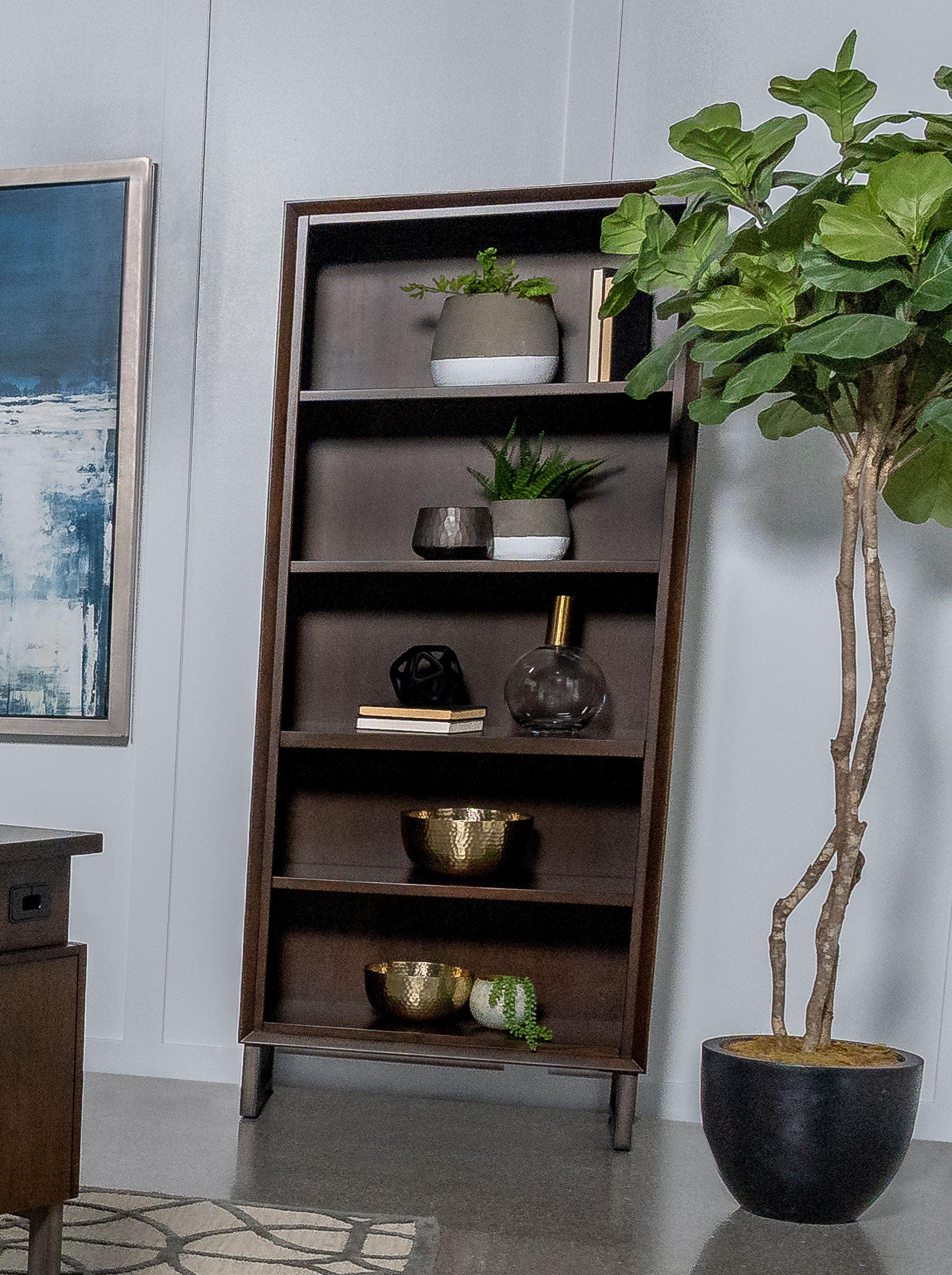 Marshall 5-shelf Bookcase Dark Walnut and Gunmetal image