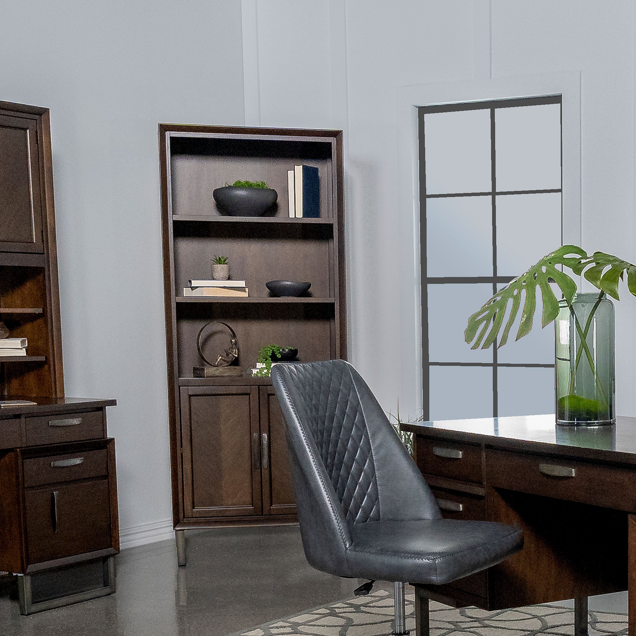 Marshall 5-shelf Bookcase With Storage Cabinet Dark Walnut and Gunmetal image