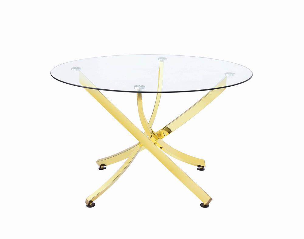 Beckham Round Dining Table Brass and Clear